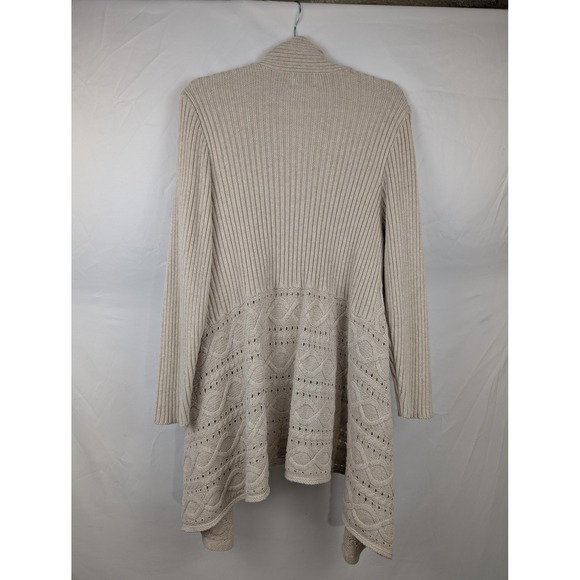 OSO CASUALS Beige Tan Cable Knit Duster Cardigan Sweater Y2K Grunge Indie Sleaze - Picture 8 of 9